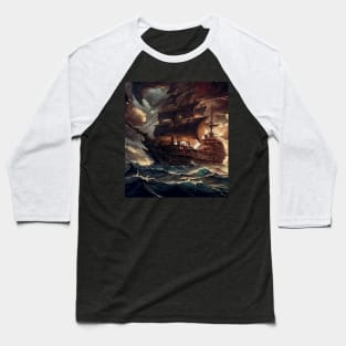 Galleon ship at sea during storm Baseball T-Shirt